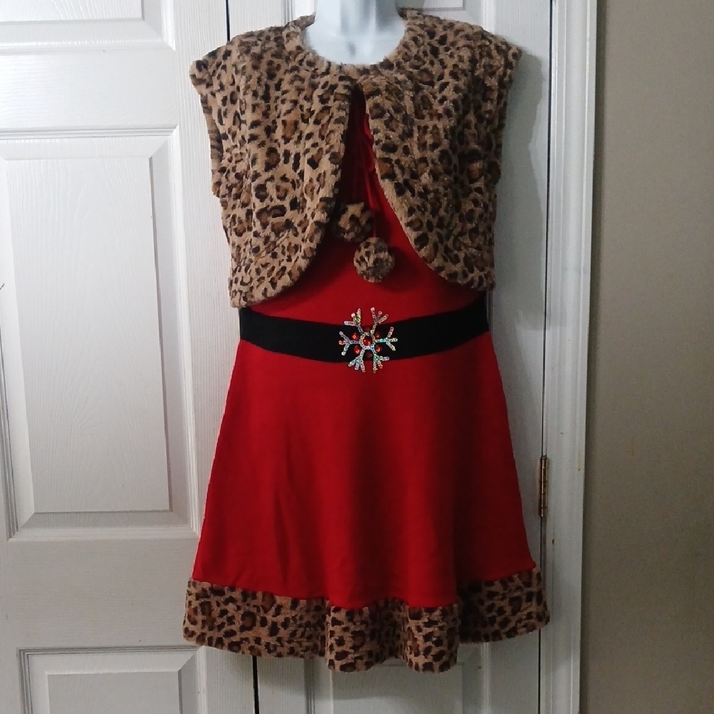United States Sweaters Leopard Print and Red Christmas Holiday Dress Sz M NWOT